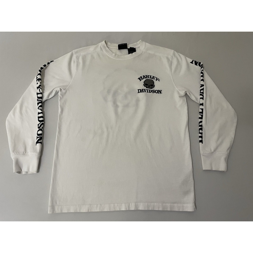 Harley-Davidson Men Shirt M White Embroidered Graphic Skull Biker Grunge Logo
